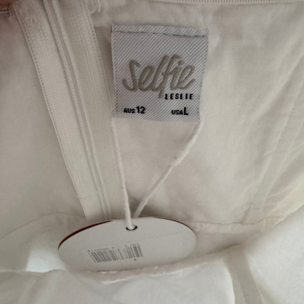 Selfie Leslie Bella Donna Strapless Frill Dress White Eyelet Mini Size Large New - Picture 4 of 8